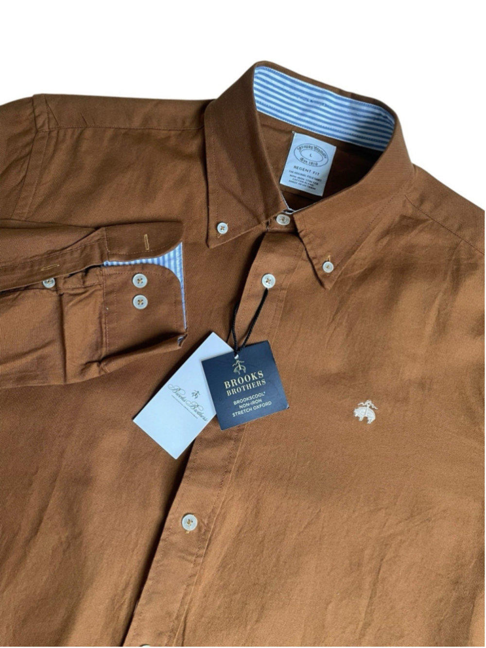 Brooks Brothers Brookscool Oxford Shirt Mens Large Brown Regent Fit Button Down